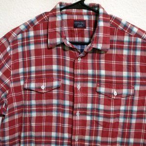 UNTUCKit Shirt Mens XL Long Sleeve Front Button Red White Blue Plaid